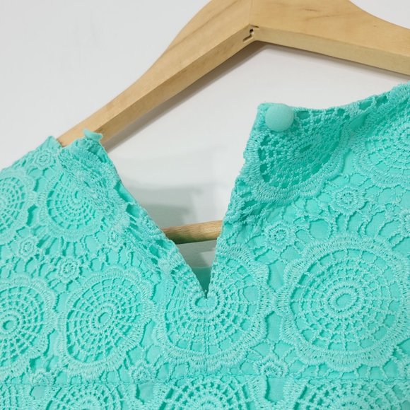 Crown & Ivy Womens Green Mint Lace 3/4 Sleeve Round Neck Evening Summer Dress 4P - Picture 7 of 12